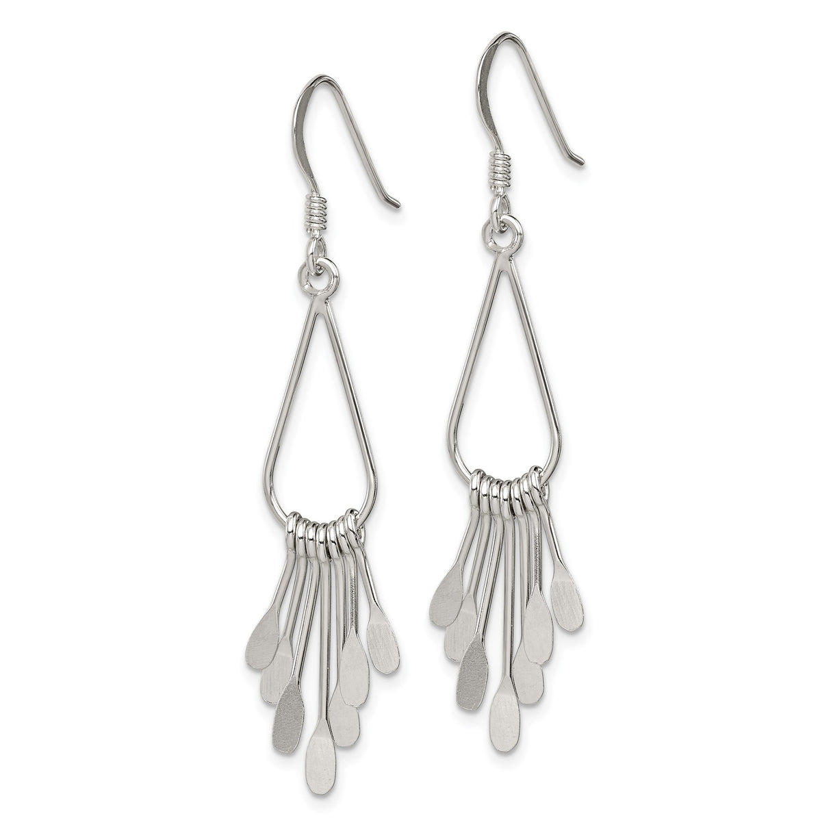 Sterling Silver Dangle Earrings with Teardrop Wire Frame and Paddle Charms, Boho Minimalist Design