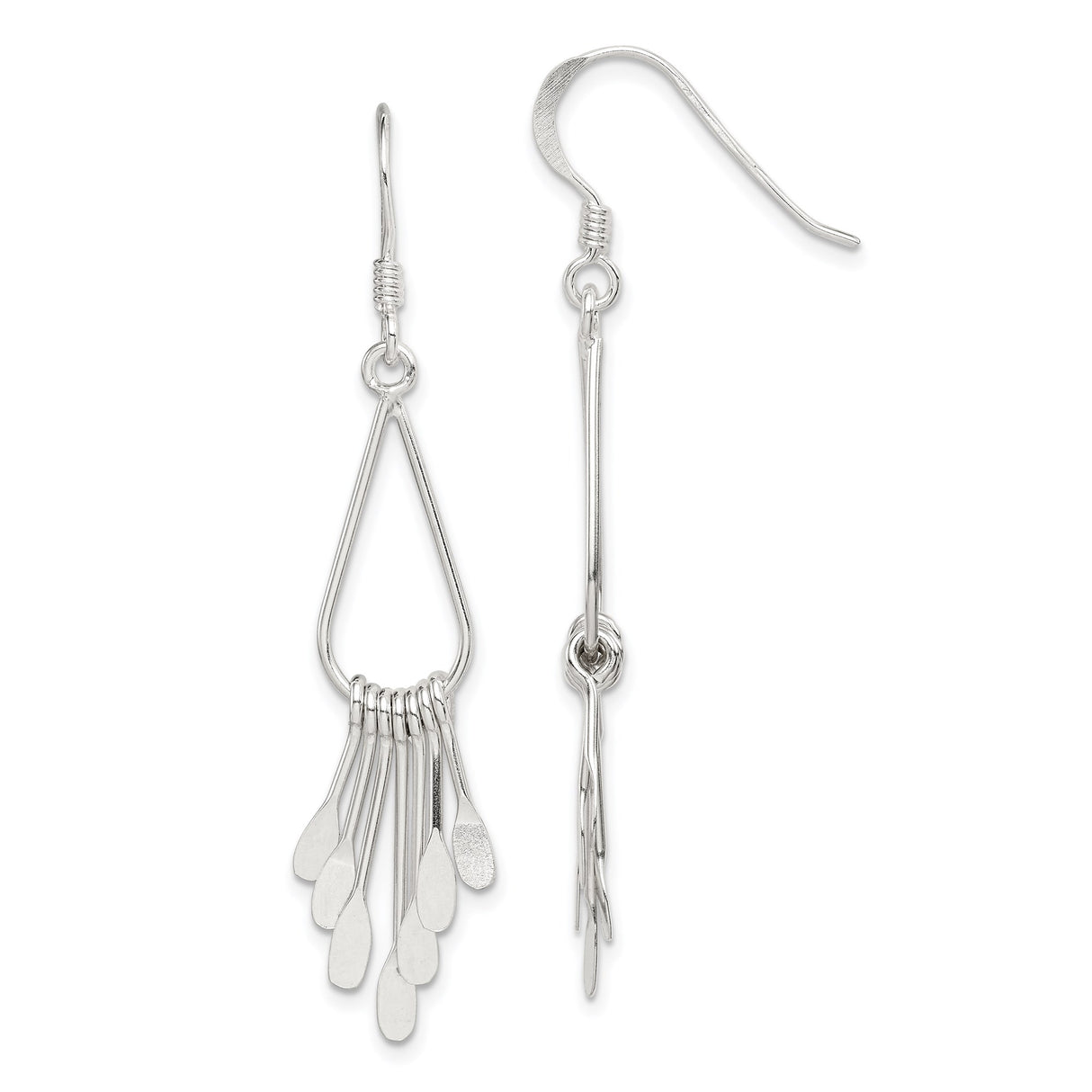 Sterling Silver Dangle Earrings with Teardrop Wire Frame and Paddle Charms, Boho Minimalist Design