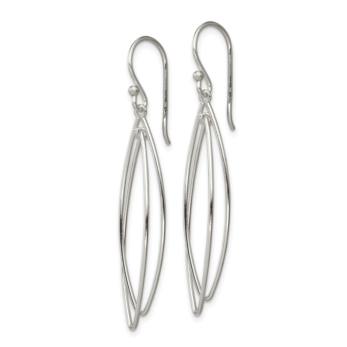 Sterling Silver Dangle Earrings, Double Marquise Hoop Design, Lightweight Minimalist Drop Style