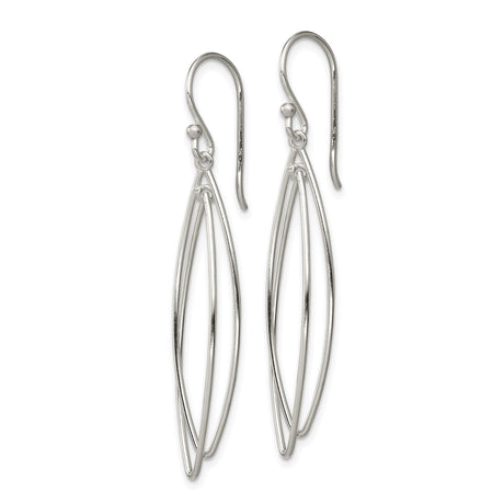 Sterling Silver Dangle Earrings, Double Marquise Hoop Design, Lightweight Minimalist Drop Style