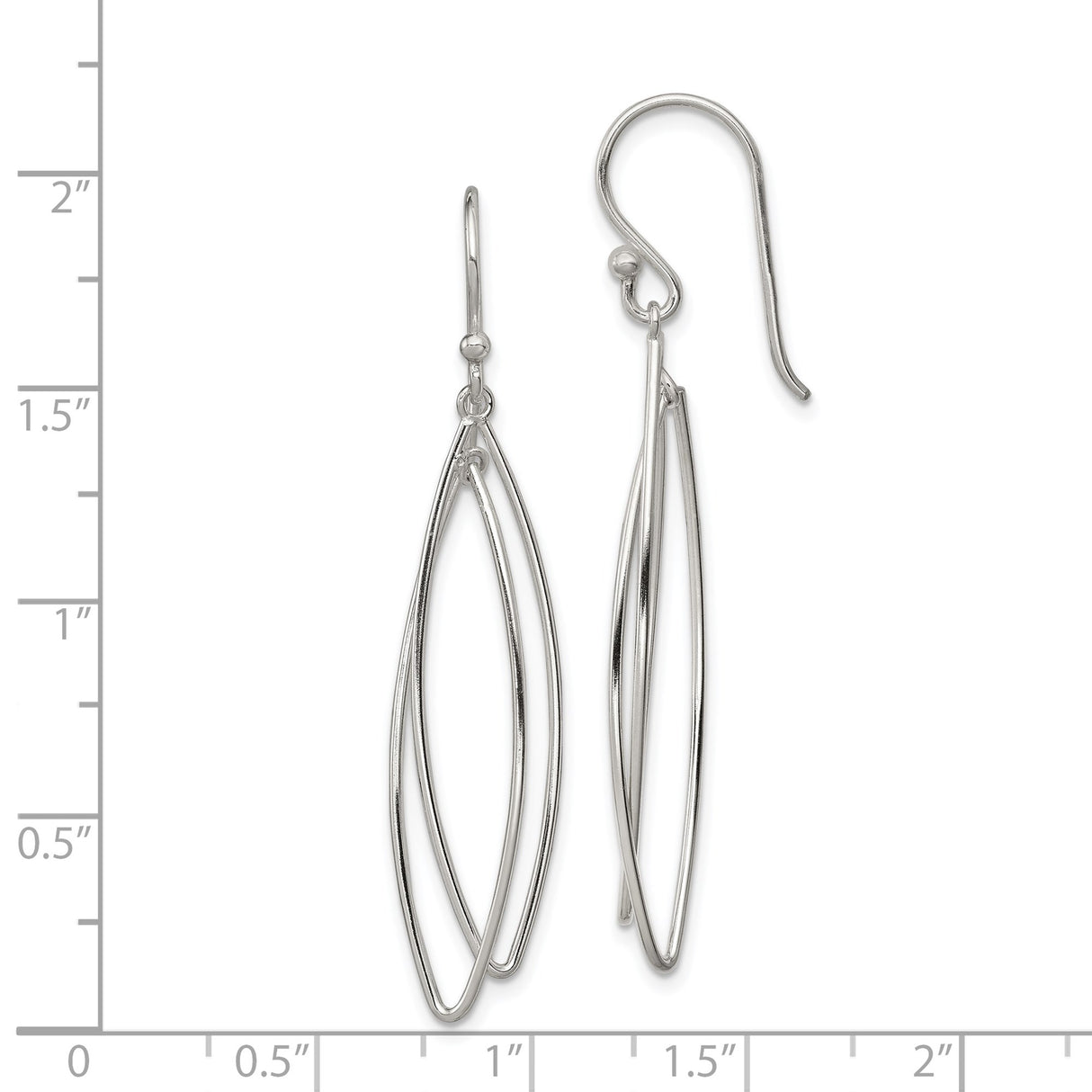 Sterling Silver Dangle Earrings, Double Marquise Hoop Design, Lightweight Minimalist Drop Style
