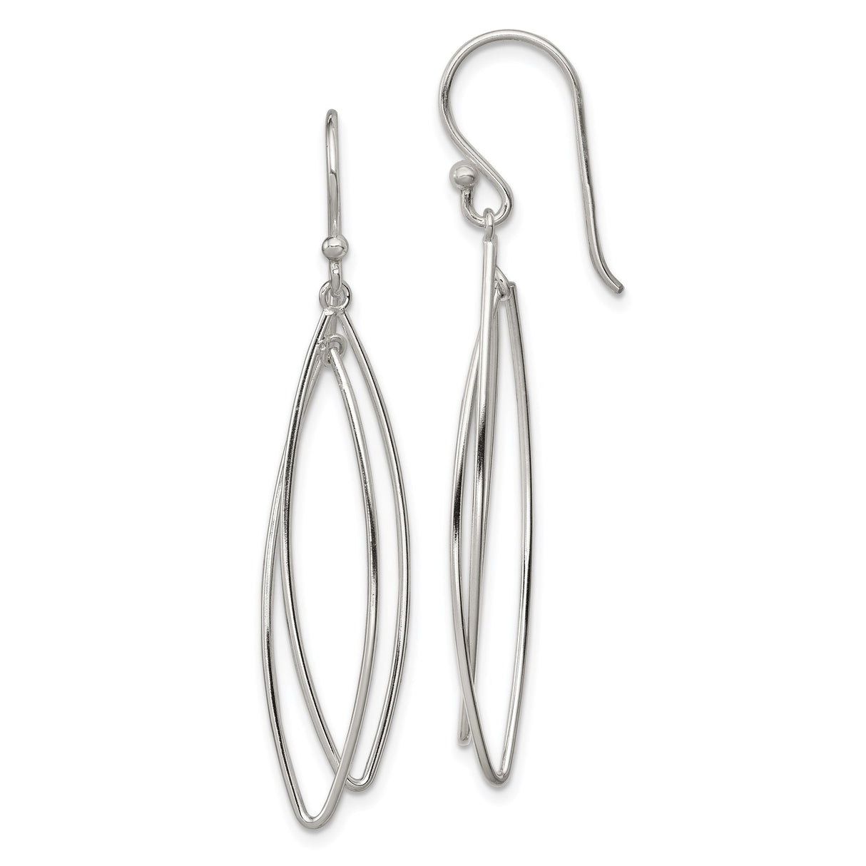 Sterling Silver Dangle Earrings, Double Marquise Hoop Design, Lightweight Minimalist Drop Style