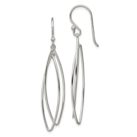 Sterling Silver Dangle Earrings, Double Marquise Hoop Design, Lightweight Minimalist Drop Style