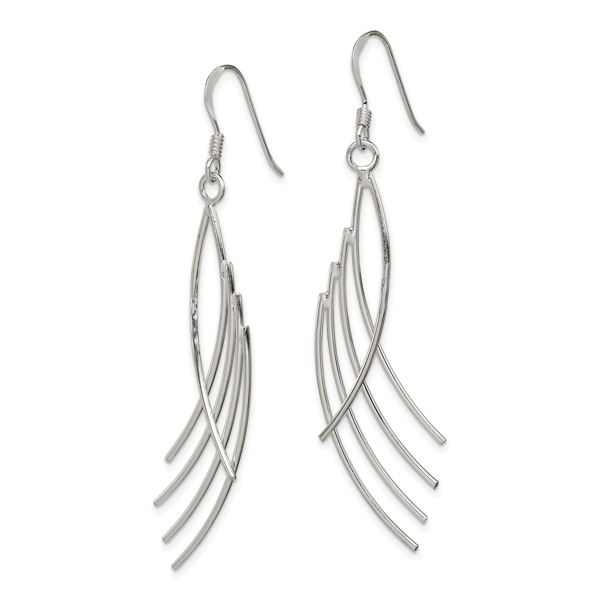 Sterling Silver Dangle Earrings with Curved Wire Design, Lightweight Modern Style for Women