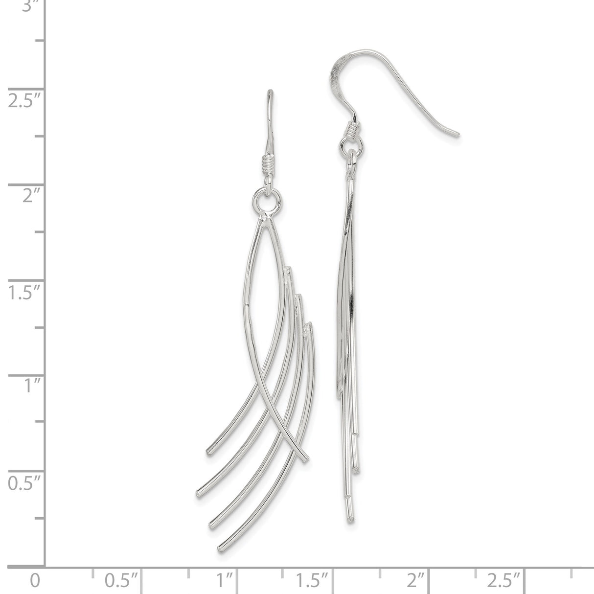 Sterling Silver Dangle Earrings with Curved Wire Design, Lightweight Modern Style for Women