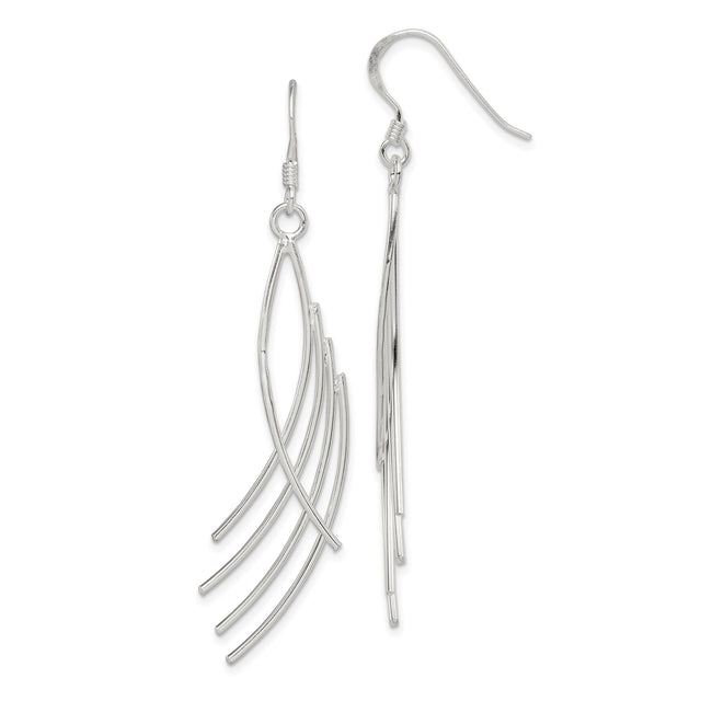 Sterling Silver Dangle Earrings with Curved Wire Design, Lightweight Modern Style for Women