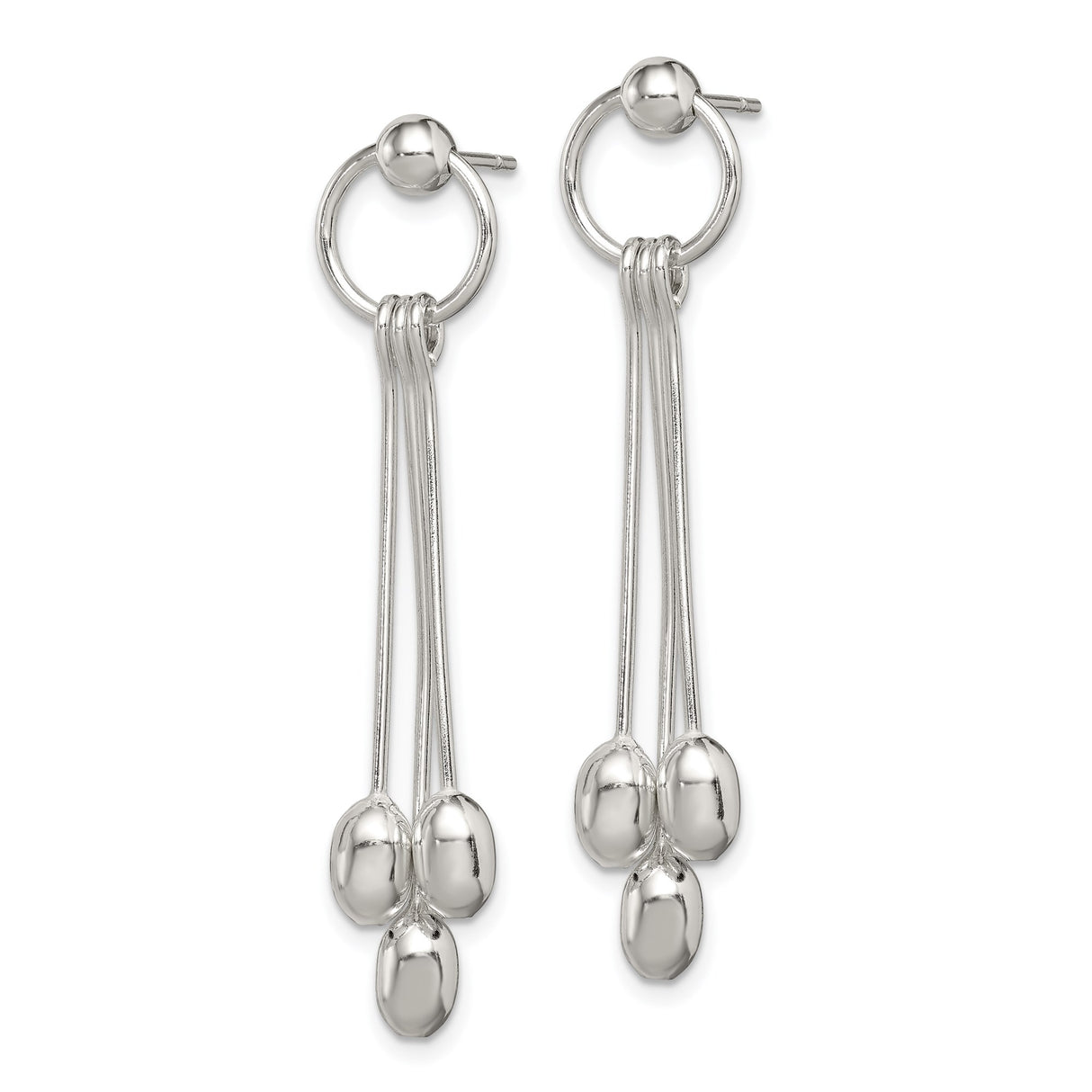 Sterling Silver Dangle Drop Earrings with Polished Oval Beads, Modern Minimalist Threader Style