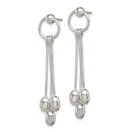 Sterling Silver Dangle Drop Earrings with Polished Oval Beads, Modern Minimalist Threader Style