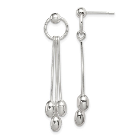 Sterling Silver Dangle Drop Earrings with Polished Oval Beads, Modern Minimalist Threader Style