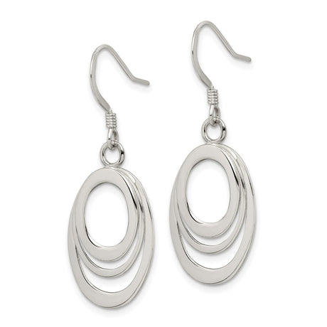 Sterling Silver Dangle Earrings with Triple Interlocking Oval Loops, Lightweight Modern Design