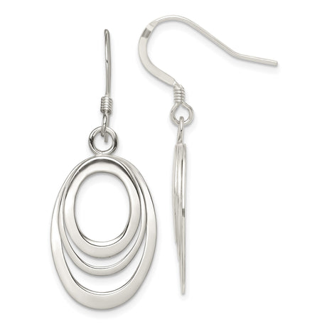 Sterling Silver Dangle Earrings with Triple Interlocking Oval Loops, Lightweight Modern Design