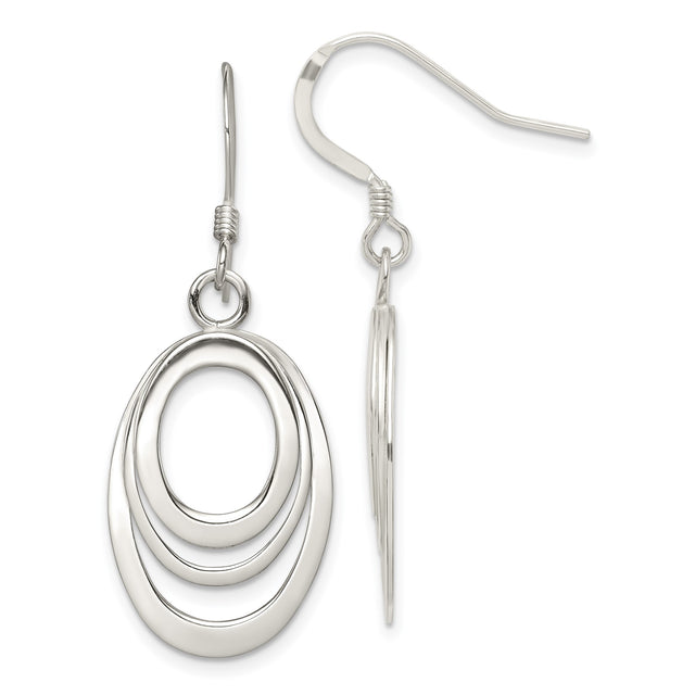 Sterling Silver Dangle Earrings with Triple Interlocking Oval Loops, Lightweight Modern Design