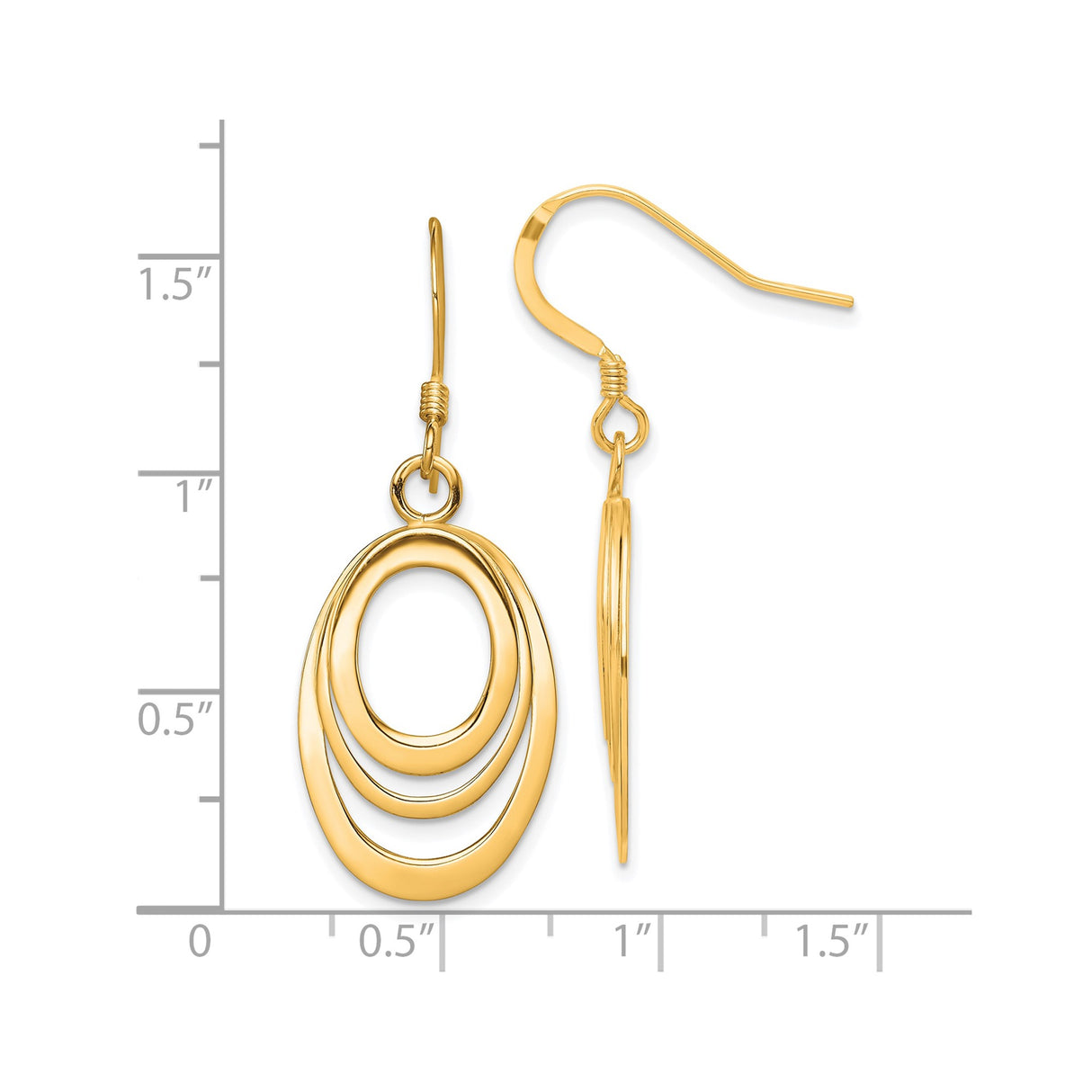 Sterling Silver Dangle Earrings with Triple Open Oval Drops, Modern Gold Tone Design for Women