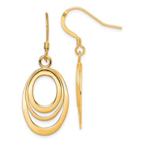 Sterling Silver Dangle Earrings with Triple Open Oval Drops, Modern Gold Tone Design for Women