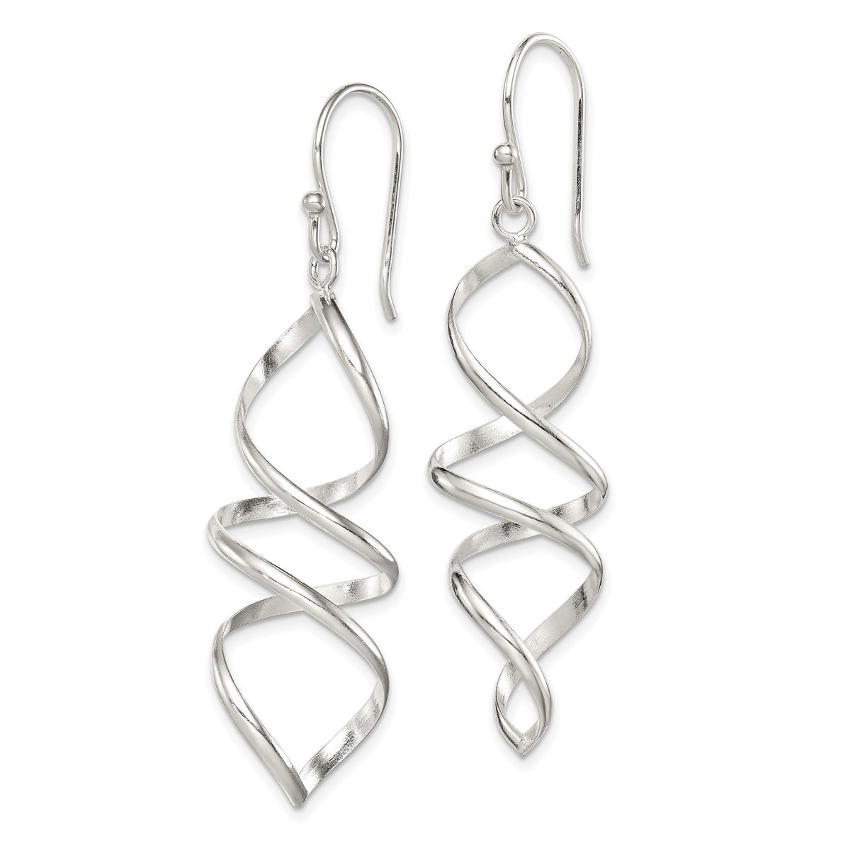 Sterling Silver Dangle Earrings with Spiral Twist Design, Lightweight Modern Drop Style