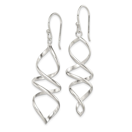Sterling Silver Dangle Earrings with Spiral Twist Design, Lightweight Modern Drop Style