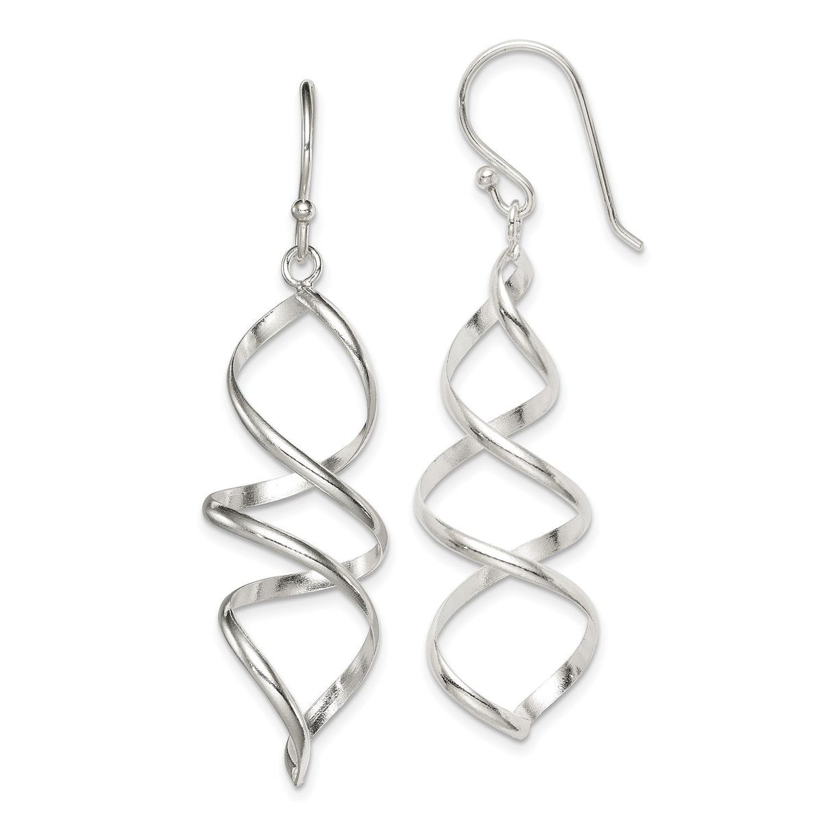 Sterling Silver Dangle Earrings with Spiral Twist Design, Lightweight Modern Drop Style
