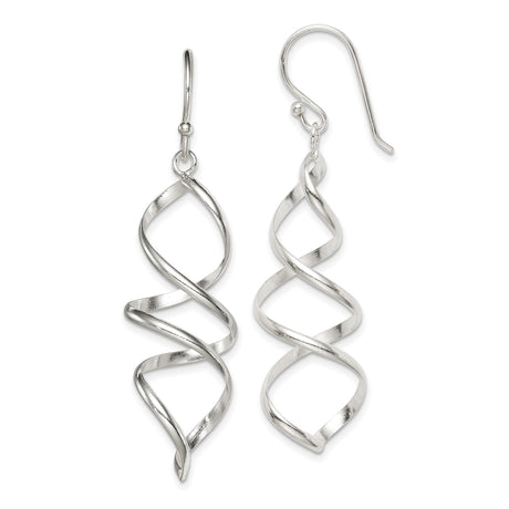 Sterling Silver Dangle Earrings with Spiral Twist Design, Lightweight Modern Drop Style