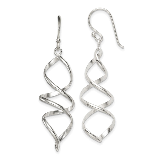 Sterling Silver Dangle Earrings with Spiral Twist Design, Lightweight Modern Drop Style