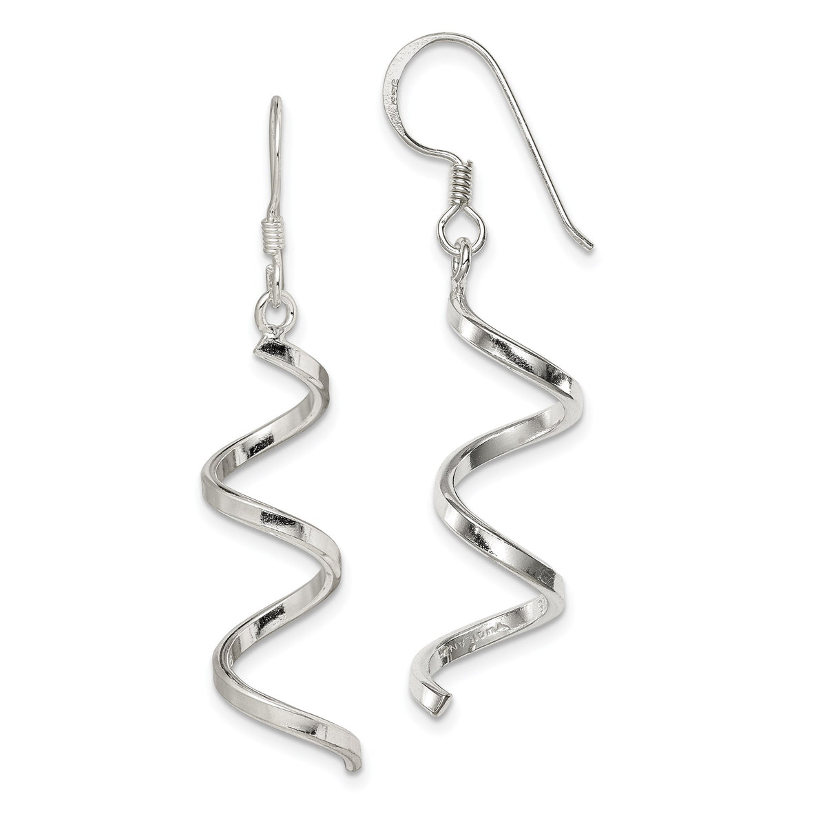 Sterling Silver Spiral Dangle Earrings with Twist Swirl Design, Lightweight Drop Style
