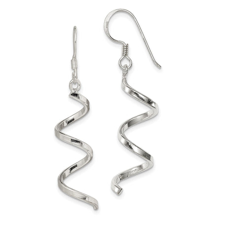Sterling Silver Spiral Dangle Earrings with Twist Swirl Design, Lightweight Drop Style