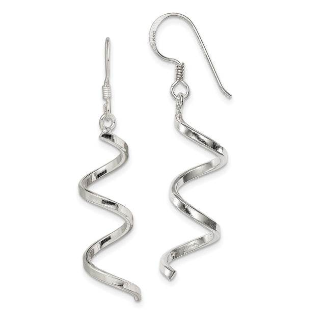 Sterling Silver Spiral Dangle Earrings with Twist Swirl Design, Lightweight Drop Style