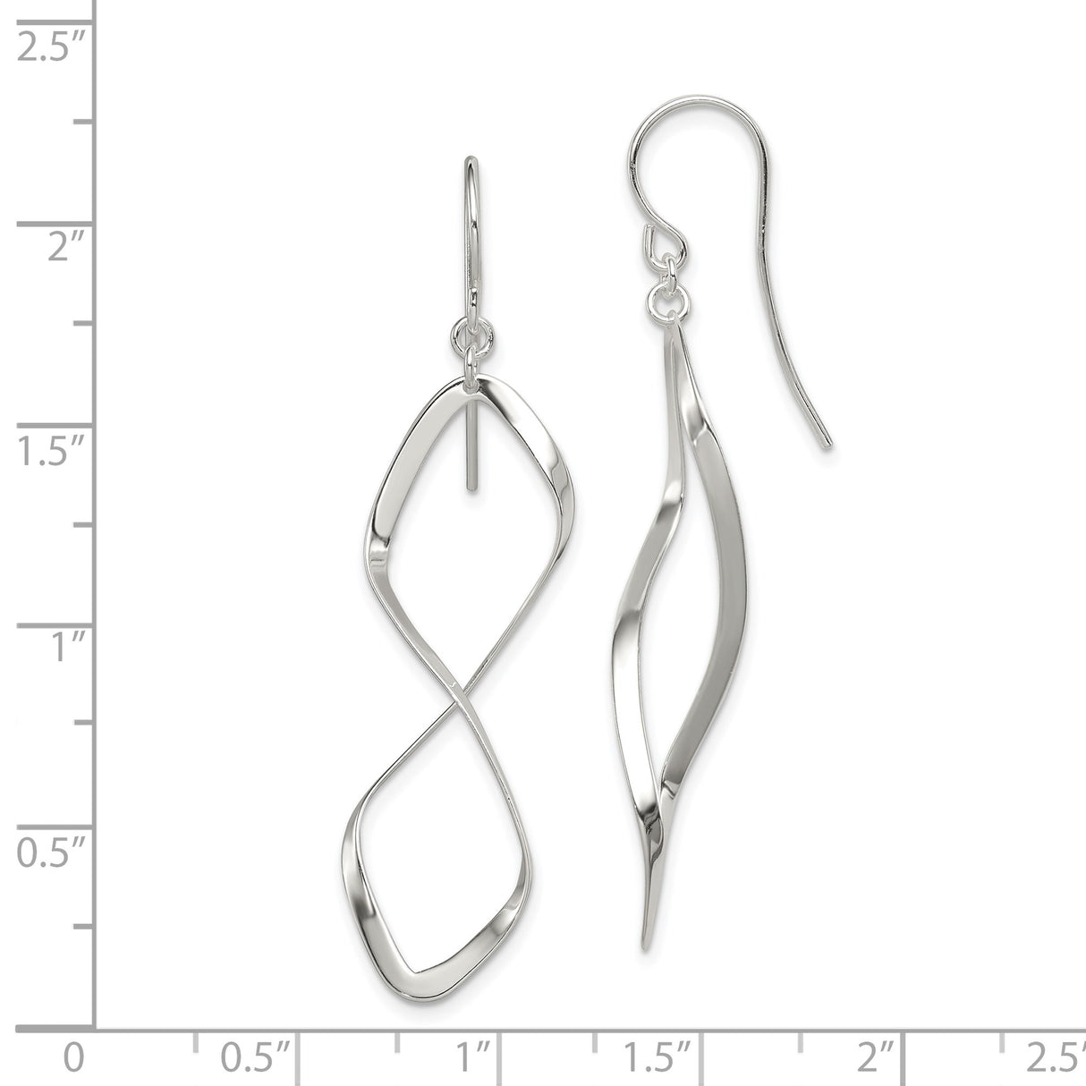 Sterling Silver Dangle Earrings with Open Twist Design, High Polish Finish, Modern Drop Style
