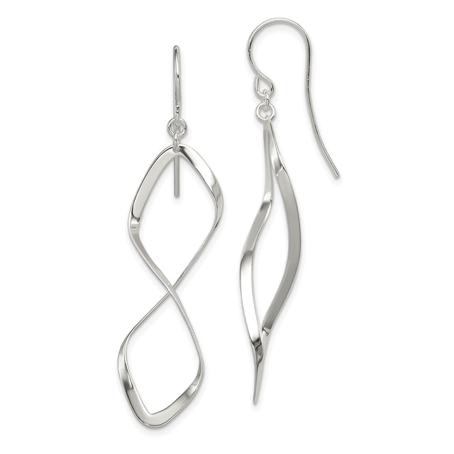 Sterling Silver Dangle Earrings with Open Twist Design, High Polish Finish, Modern Drop Style