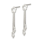 Sterling Silver Dangle Earrings with Open Flower Charms and Box Chain Design