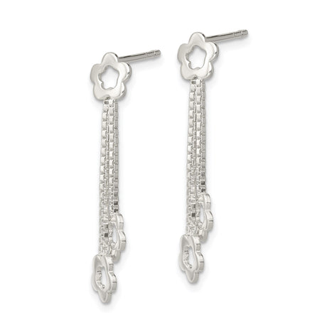 Sterling Silver Dangle Earrings with Open Flower Charms and Box Chain Design