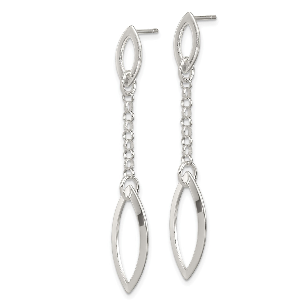 Sterling Silver Dangle Earrings with Marquise Open Drops and Minimalist Chain Design