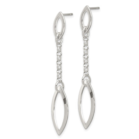 Sterling Silver Dangle Earrings with Marquise Open Drops and Minimalist Chain Design