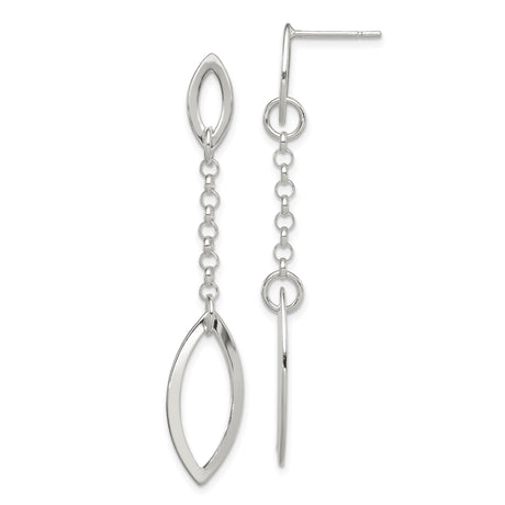 Sterling Silver Dangle Earrings with Marquise Open Drops and Minimalist Chain Design