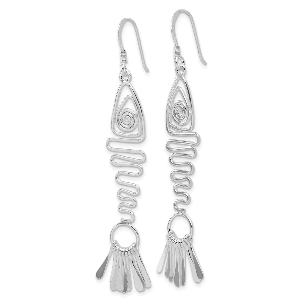 Sterling Silver Dangle Earrings with Spiral Zigzag Wire and Fan-Shaped Drop, Boho Artisan Style
