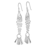 Sterling Silver Dangle Earrings with Spiral Zigzag Wire and Fan-Shaped Drop, Boho Artisan Style