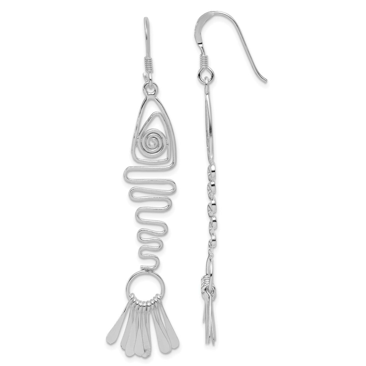 Sterling Silver Dangle Earrings with Spiral Zigzag Wire and Fan-Shaped Drop, Boho Artisan Style
