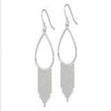 Sterling Silver Dangle Earrings with Teardrop Design and Beaded Chain Fringe