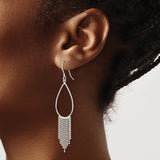 Sterling Silver Dangle Earrings with Teardrop Design and Beaded Chain Fringe