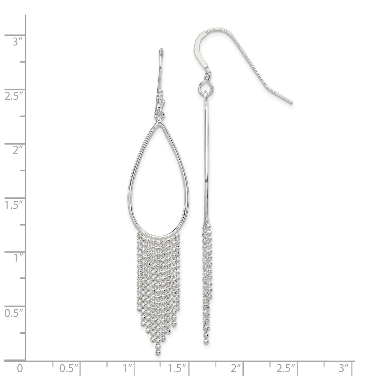 Sterling Silver Dangle Earrings with Teardrop Design and Beaded Chain Fringe