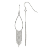 Sterling Silver Dangle Earrings with Teardrop Design and Beaded Chain Fringe