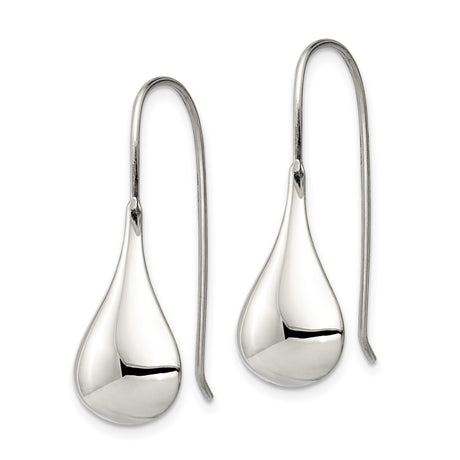 Sterling Silver Teardrop Dangle Earrings with Polished Finish, Minimalist Long Drop Design