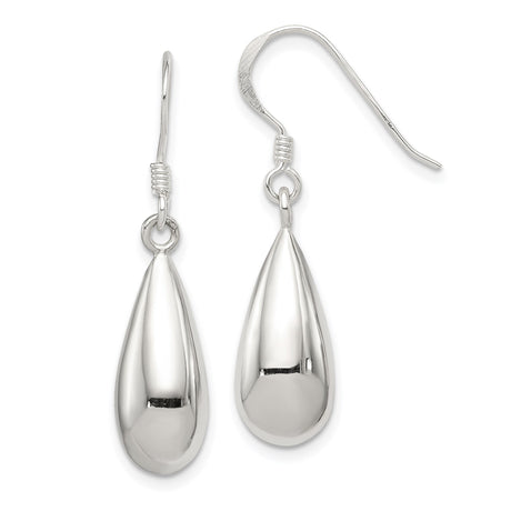 Sterling Silver Teardrop Dangle Earrings, Minimalist Polished Long Drop Style for Women