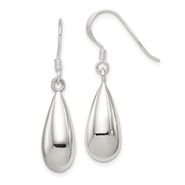 Sterling Silver Teardrop Dangle Earrings, Minimalist Polished Long Drop Style for Women