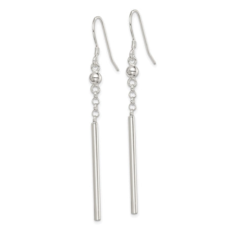 Sterling Silver Dangle Earrings with Vertical Bar Drops and Bead Accents, Minimalist Modern Style