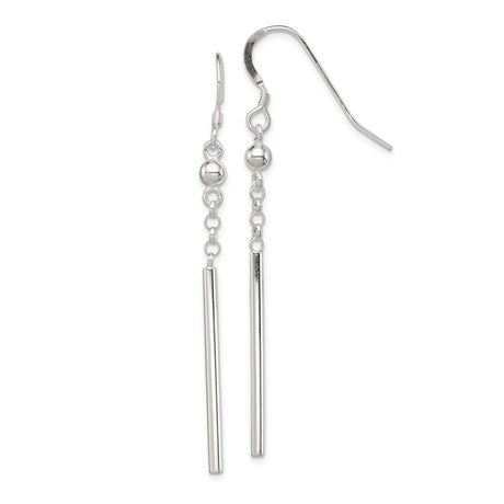 Sterling Silver Dangle Earrings with Vertical Bar Drops and Bead Accents, Minimalist Modern Style