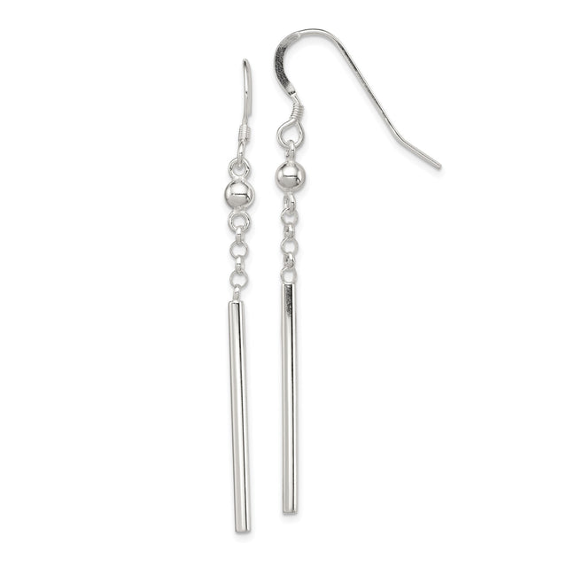 Sterling Silver Dangle Earrings for Women with Vertical Bar Drops and Bead Accents, Lightweight Minimalist Jewelry for Casual or Formal Wear, Modern Linear Design, Simple and Elegant Style