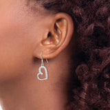 Sterling Silver Heart Drop Earrings with Cubic Zirconia Accents, Open Heart Dangle Design