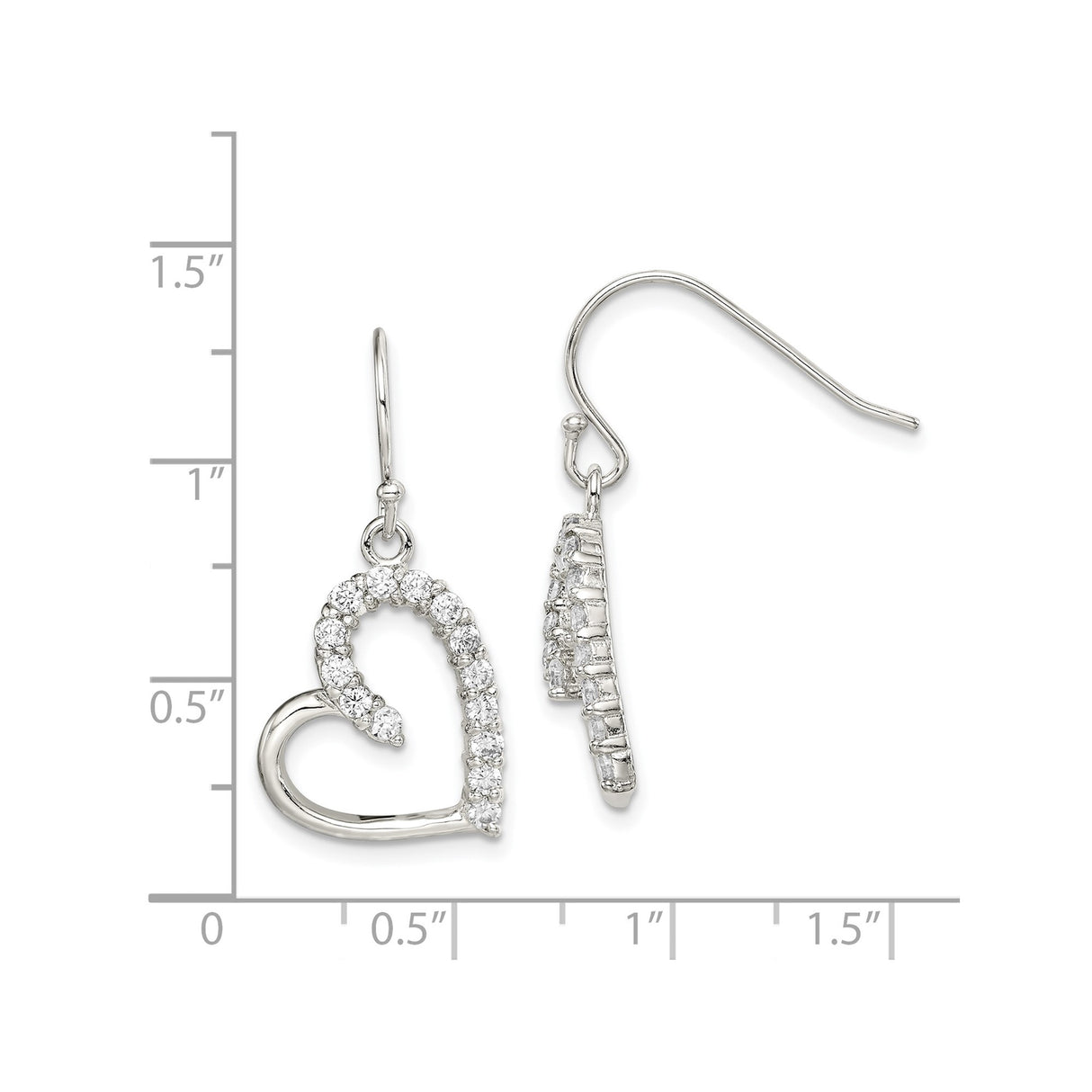Sterling Silver Heart Drop Earrings with Cubic Zirconia Accents, Open Heart Dangle Design