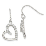 Sterling Silver Heart Drop Earrings with Cubic Zirconia Accents, Open Heart Dangle Design