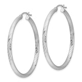 Sterling Silver Hoop Earrings, Diamond Cut Textured Round Hoops with Polished Finish